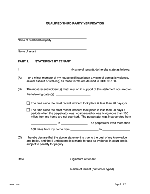 Oregon Tenant Domestic Violence Verification Form