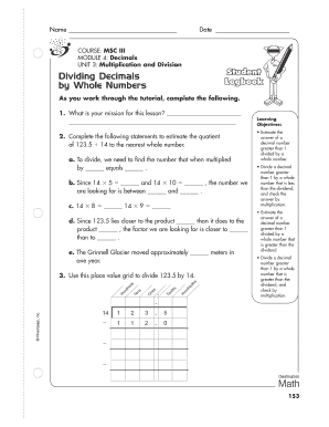 Dividing Decimals by Whole Numbers Worksheet