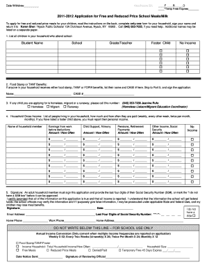 2011-2012 Application for Free and Reduced Price School Meals