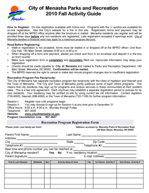 City of Menasha Parks and Recreation Fall Activity Guide