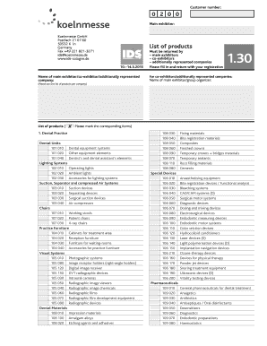 IDS Cologne Exhibitor Product List Form