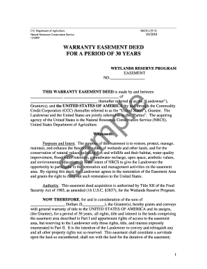 Wetlands Reserve Program Easement Deed