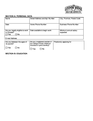 Canada Early Childhood Educator Job Application