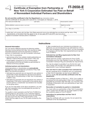 New York Certificate of Exemption from Partnership or IT-2658-E