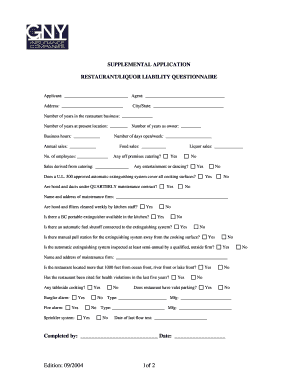 Restaurant Liquor Liability Questionnaire