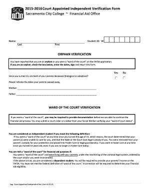 Court Appointed Independent Verification Form