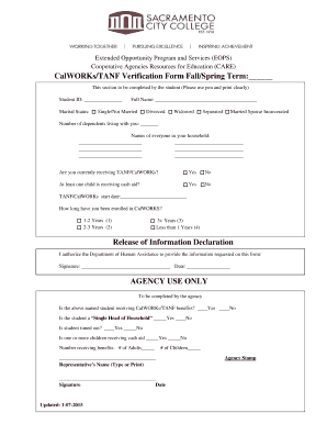 CalWORKs TANF Verification Form