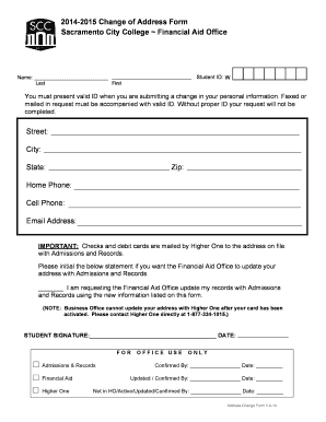 Sacramento City College Financial Aid Change of Address Form