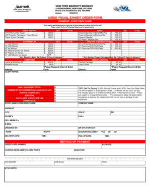 New York Marriott Marquis Audio Visual Exhibit Order Form