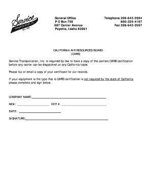 California CARB Certification Request