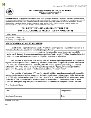 EPA Self-Certification Statement for Physical/Chemical Properties