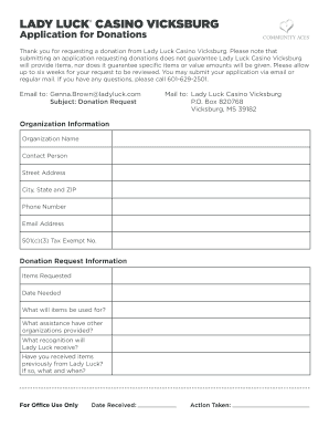 Application for Donation - Lady Luck Casino Vicksburg