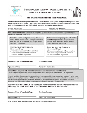 Eye Examination Report - NDT Personnel