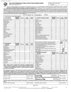 Indiana Residential Real Estate Sales Disclosure Form