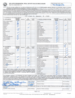 Indiana Seller's Residential Real Estate Sales Disclosure