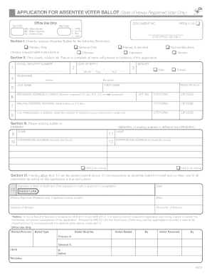 Hawaii Absentee Voter Ballot Application