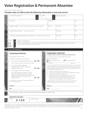 Hawaii Voter Registration & Permanent Absentee Form
