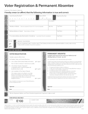 Hawaii Voter Registration and Permanent Absentee Form