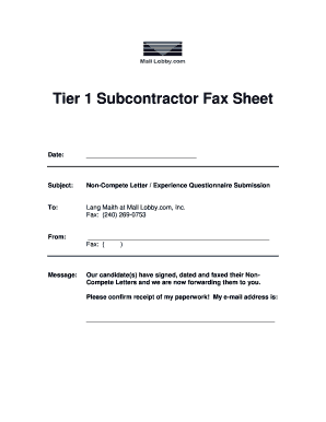 Tier 1 Subcontractor Non-Compete Letter Fax Sheet