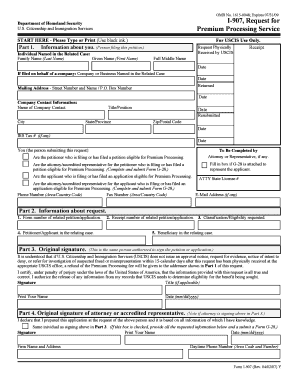 USCIS Form I-907 Request for Premium Processing Service