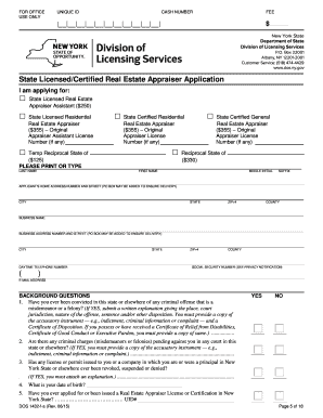 New York State Real Estate Appraiser Application