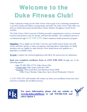 Duke Fitness Club Membership Agreement