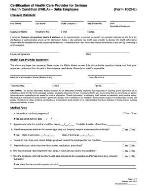 FMLA Certification of Health Care Provider
