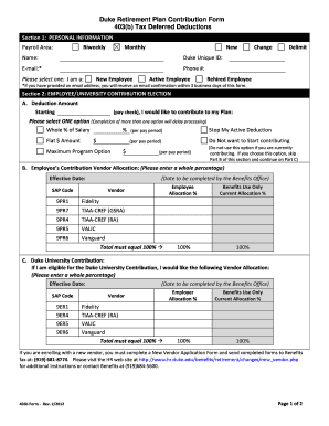 Duke Retirement Plan Contribution Form
