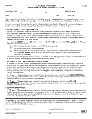 Clark County School District Annual Release and Network Access Form