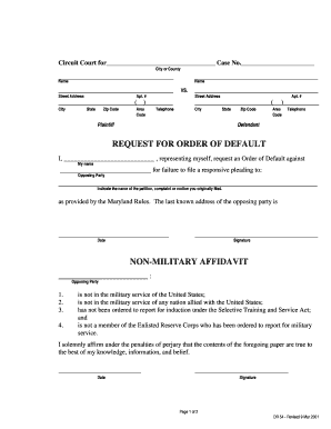 Maryland Default Order Request Form