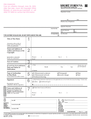 Short Form VA for Visual Arts Copyright Registration