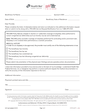 TRICARE Otoplasty Letter of Attestation