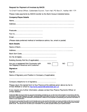 Request for Payment of Invoices by BACS
