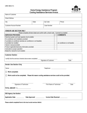 Cooling Assistance Services Invoice