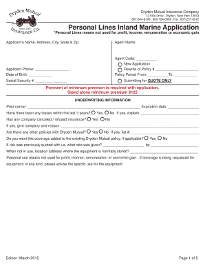 New York Personal Lines Inland Marine Application