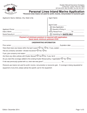 Dryden Mutual Personal Lines Inland Marine Application