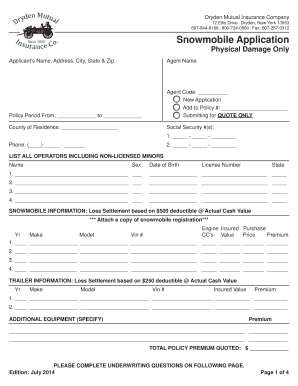 Snowmobile Insurance Application