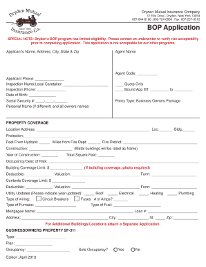 Dryden Mutual Insurance BOP Application
