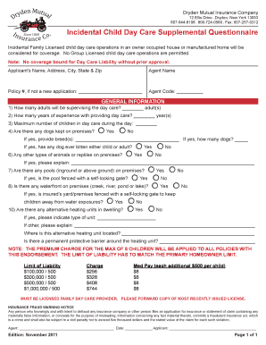 Incidental Child Day Care Supplemental Questionnaire