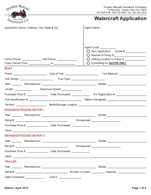 New York Watercraft Insurance Application