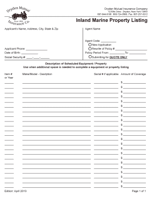 Inland Marine Property Listing Form