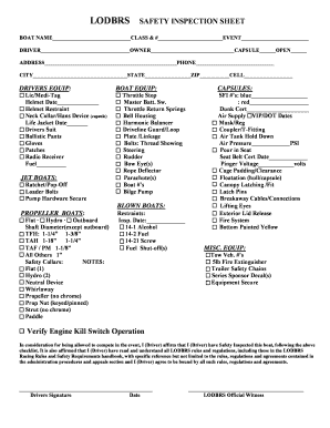 LODBRS Safety Inspection Sheet