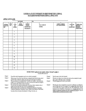 Louisiana State University Educational Background Form