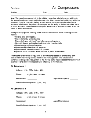 Dairy Farm Air Compressor Equipment Form