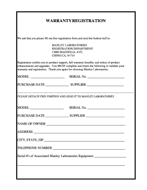 Manley Laboratories Warranty Registration Form