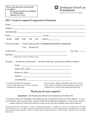 Presbyterian SeniorCare Foundation Donation Form