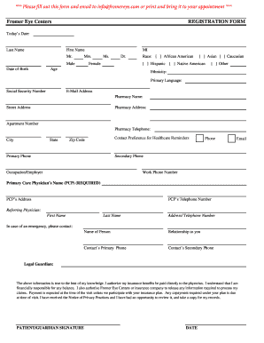 Fromer Eye Centers Registration Form