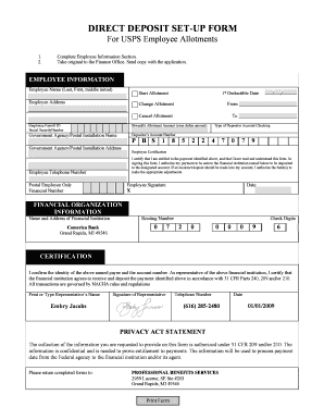 USPS Employee Direct Deposit Setup Form