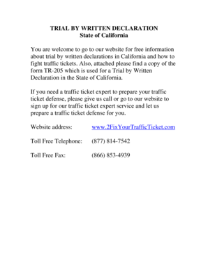 California Trial by Written Declaration Form TR-205