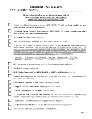2014 Tax Organizer